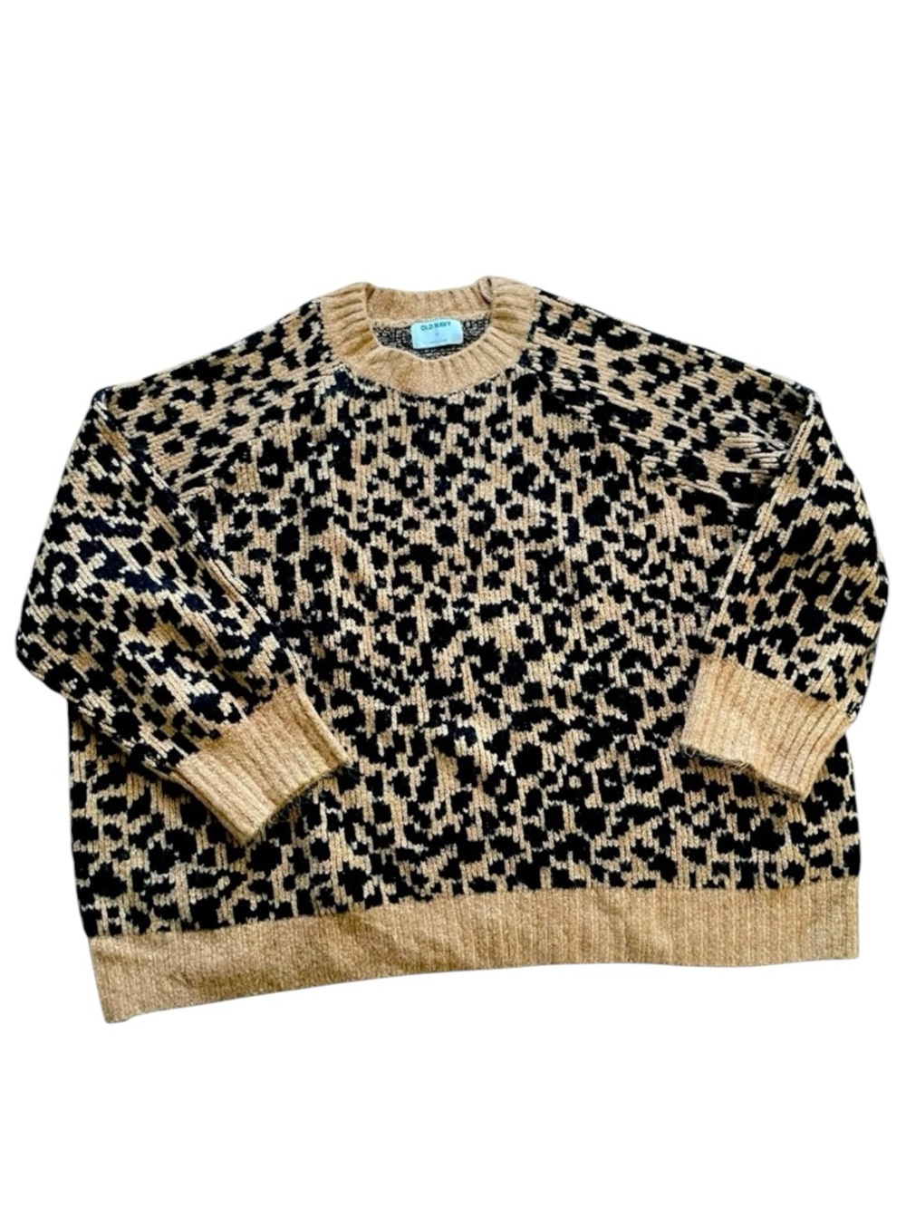 Old Navy Crew Neck Sweater Cheetah Leopard Print women’s 4X brown tan plus cozy